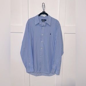 Polo Ralph Lauren Classic Fit Performance Dress Shirt Blue/White Stripes Size LG